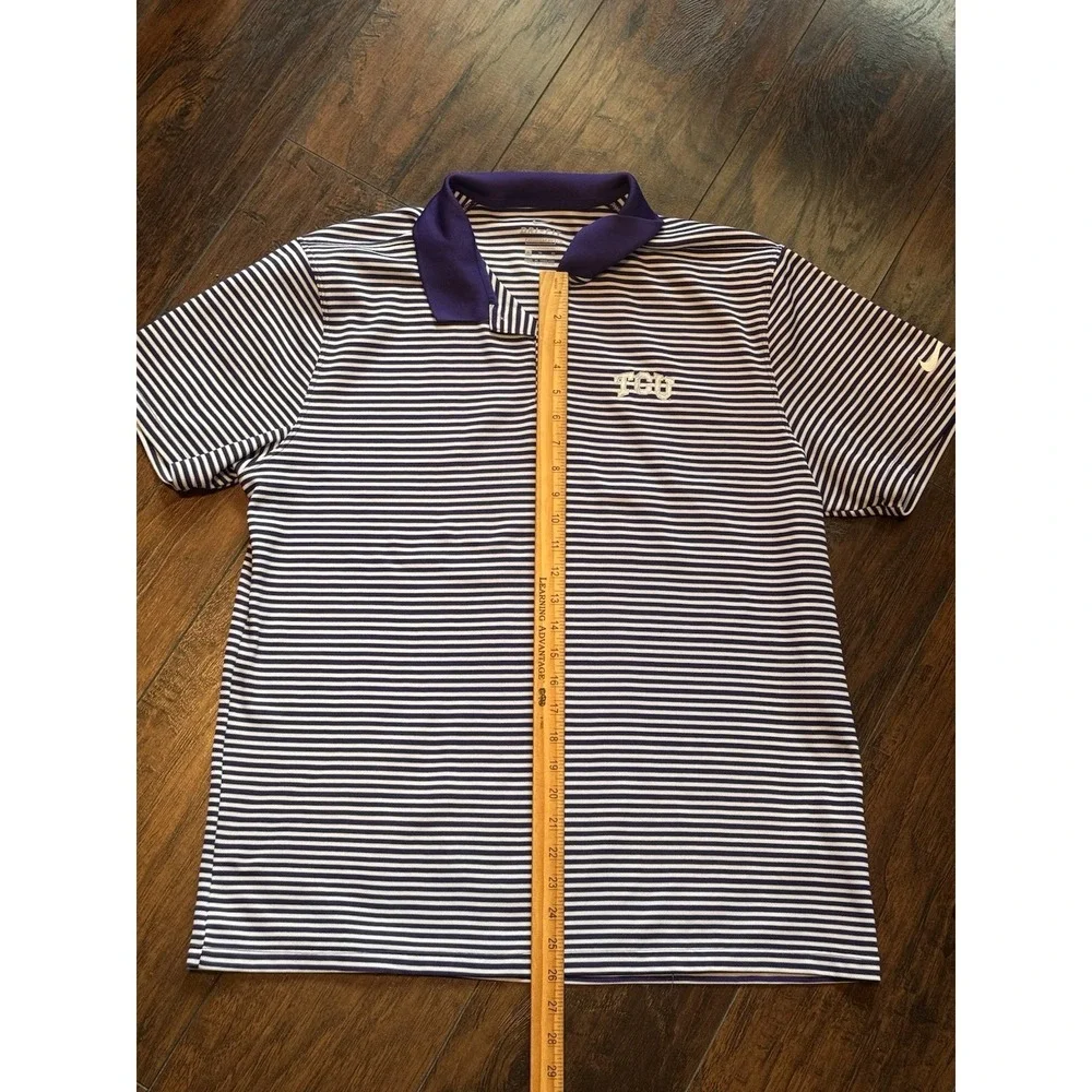 Nike TCU Golf Dri-FIT Mens X-Large Purple White Stripe Polo Shirt XL Horned Frog
